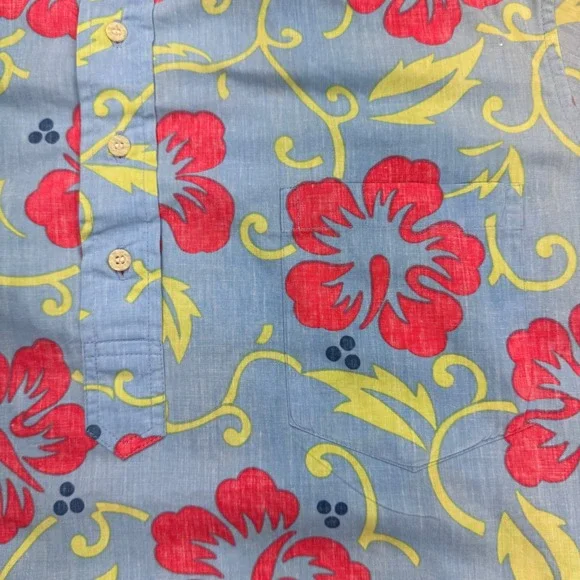 Reyn Spooner Phil Edwards Hawaiian Shirt Mens L Blue Plumeria Floral Popover - Picture 5 of 8